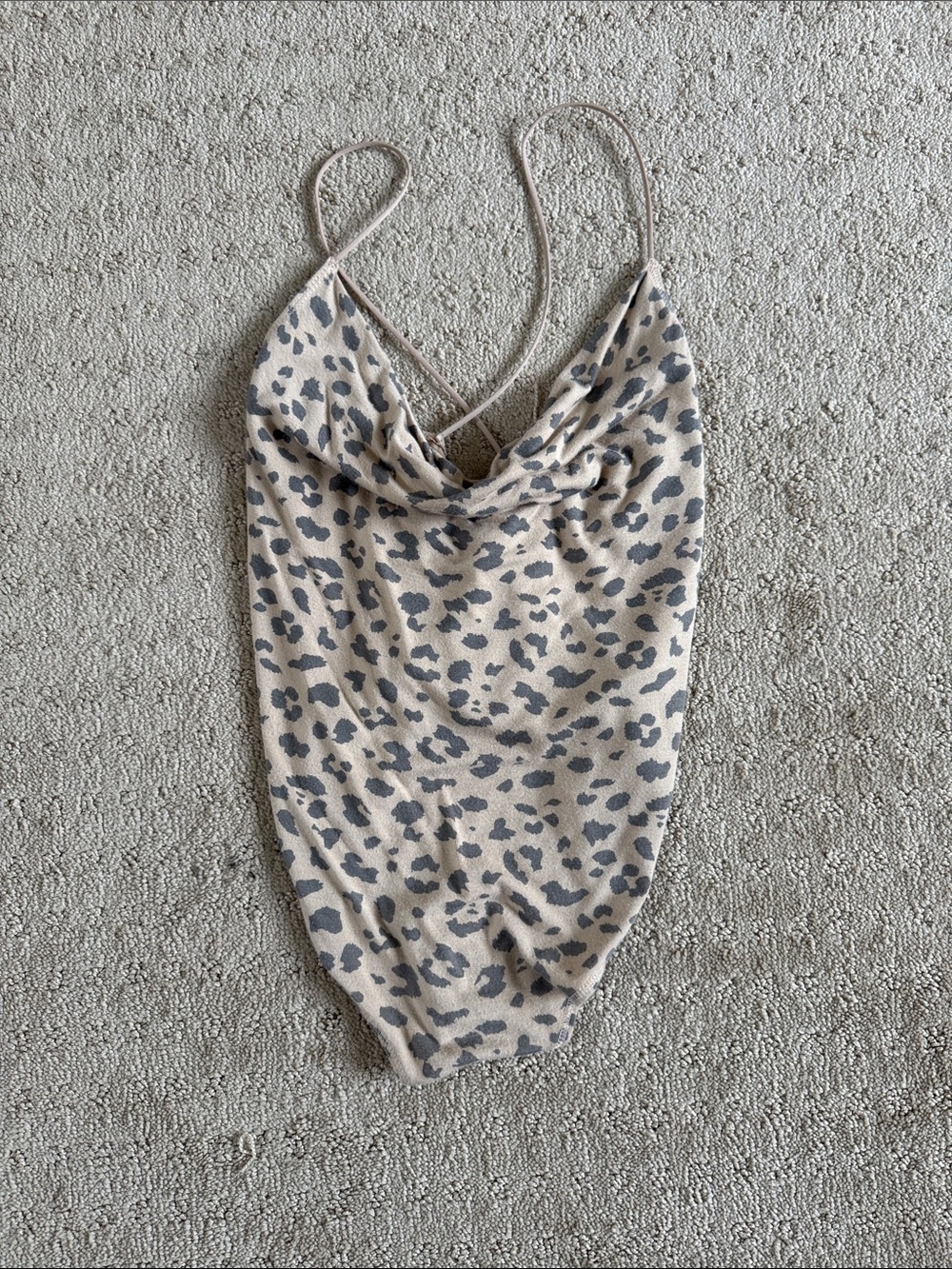 Abercrombie & Fitch Beige Leopard Print Cowl Neck Bodysuit
